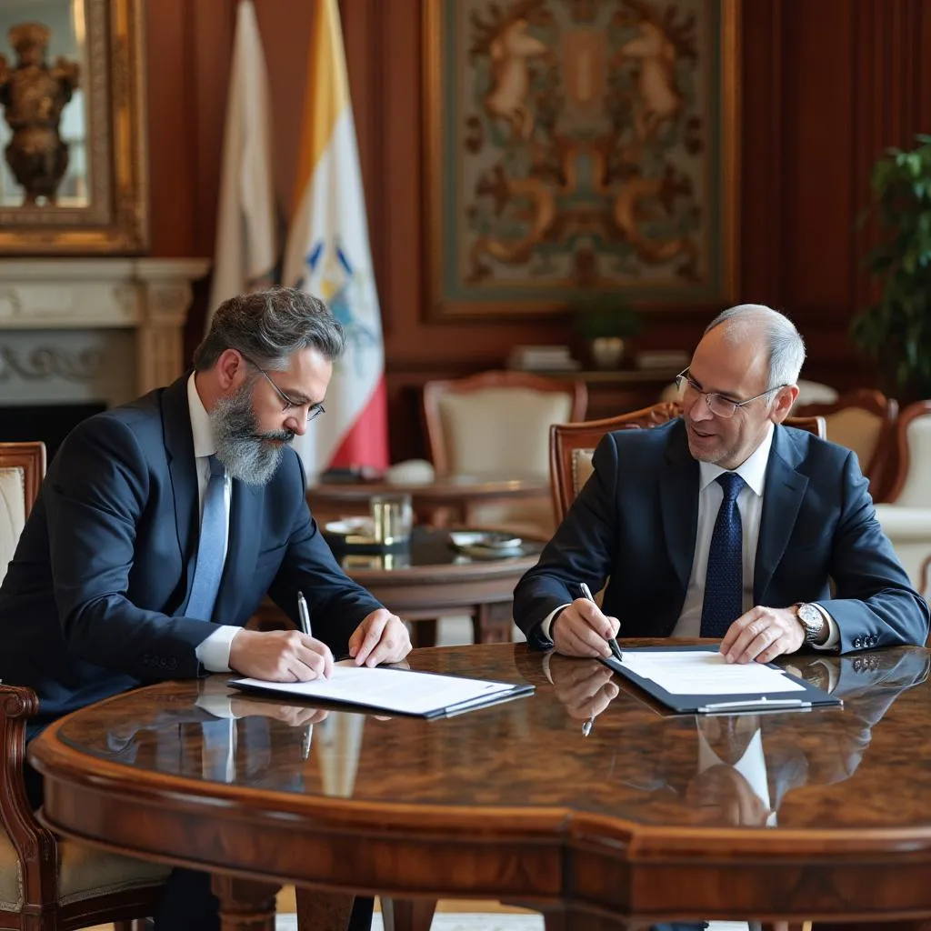 Fundadores de Arinages firmando primeros contratos internacionales